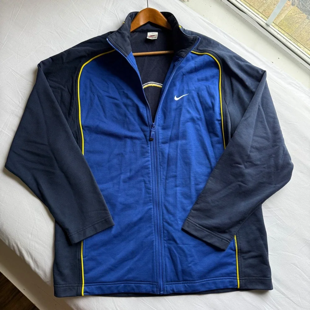 90s Nike Basketball Track Jacket Navy Blue Yellow Piping XL VTG Retro Throwback